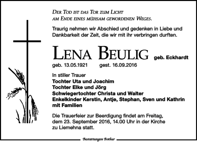 Traueranzeigen Von Lena B | Trauer-anzeigen.de