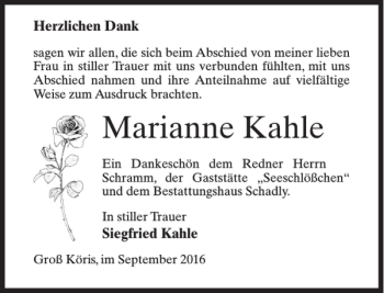 Traueranzeige von Marianne Kahle von MAZ-Trauer.de