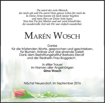 Traueranzeige von Marén Wosch von MAZ-Trauer.de