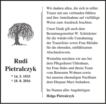Traueranzeige von Rudi Pietralczyk von Ostsee-Zeitung