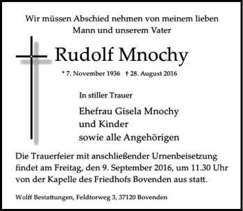Traueranzeige von Rudolf Mnochy von Göttinger Tageblatt