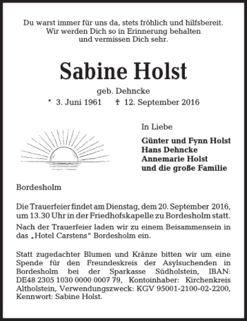 Traueranzeige von Sabine Holst von Kieler Nachrichten / Segeberger Zeitung
