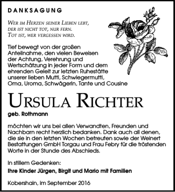 Traueranzeige von UrsUla richter von Torgauer Zeitung