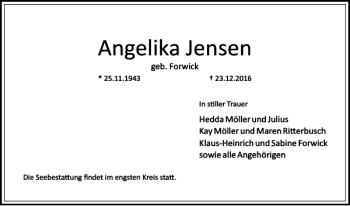 Traueranzeige von Angelika Jensen von Kieler Nachrichten / Segeberger Zeitung