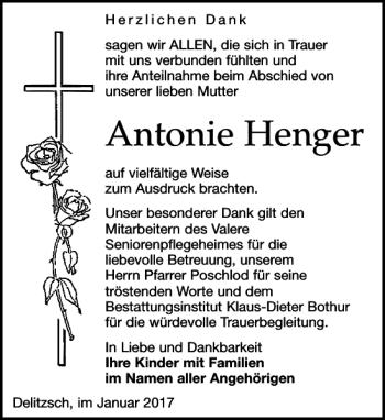 Traueranzeige von Antonie Henger von Leipziger Volkszeitung