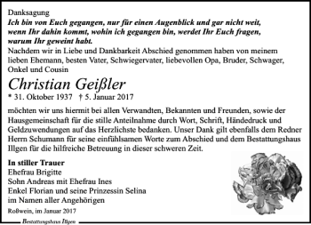 Traueranzeige von Christian Geißler von Leipziger Volkszeitung