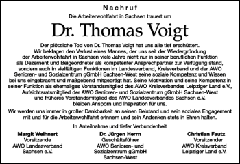 Traueranzeige von Dr. Thomas Voigt von Leipziger Volkszeitung
