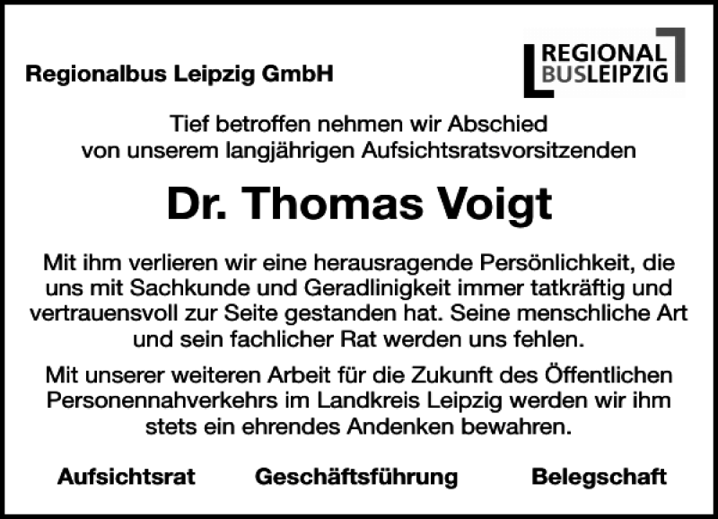  Traueranzeige für Dr. Thomas Voigt vom 14.01.2017 aus Leipziger Volkszeitung