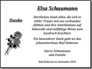 Traueranzeige von Elsa Schaumann von Ostsee-Zeitung