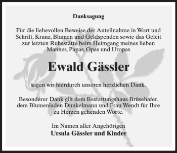 Traueranzeige von Ewald Gässler von MAZ-Trauer.de