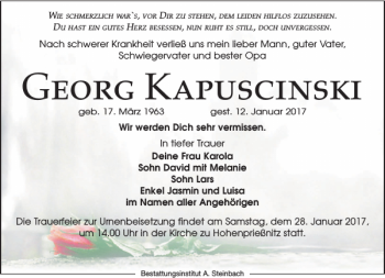 Traueranzeige von Georg Kapuscinski von Leipziger Volkszeitung