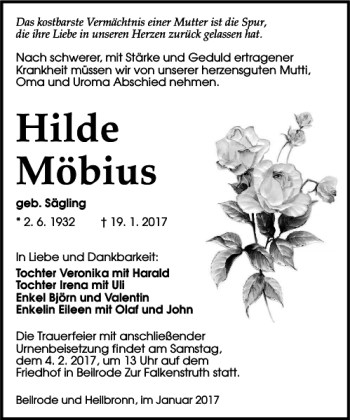 Traueranzeige von Hilde Möbius von Torgauer Zeitung
