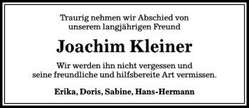 Traueranzeige von Joachim Kleiner von Peiner Allgemeine Zeitung