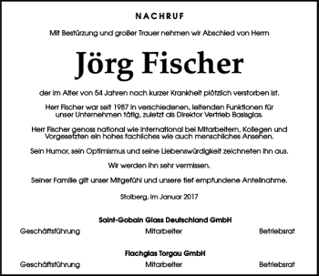 Traueranzeige von Jörg Fischer von Torgauer Zeitung