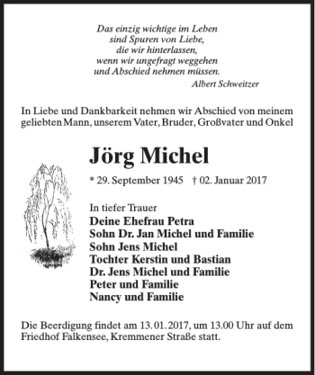 Traueranzeige von Jörg Michel von MAZ-Trauer.de