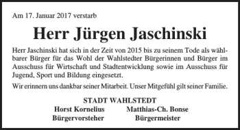Traueranzeige von Jürgen Jaschinski von Lübecker Nachrichten