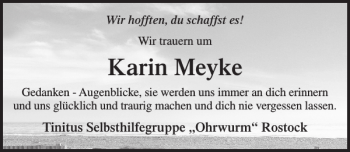 Traueranzeige von Karin Meyke von Ostsee-Zeitung