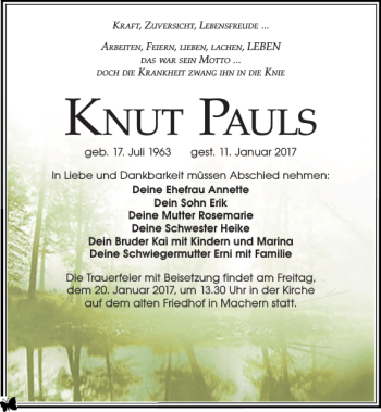 Traueranzeige von Knut Pauls von Leipziger Volkszeitung