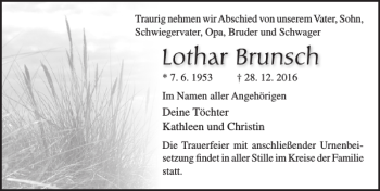Traueranzeige von Lothar Brunsch von Ostsee-Zeitung