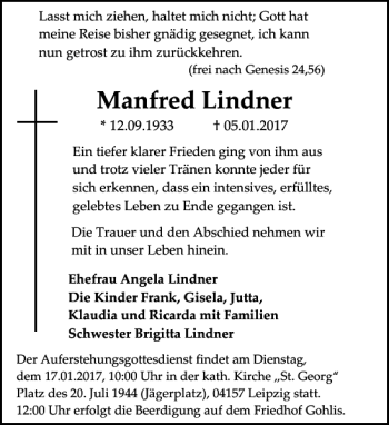 Traueranzeigen von Manfred Lindner traueranzeigen.de