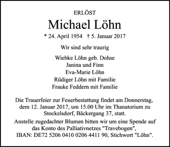 Traueranzeige von Michael Löhn von Lübecker Nachrichten