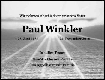Traueranzeige von Paul Winkler von Peiner Allgemeine Zeitung