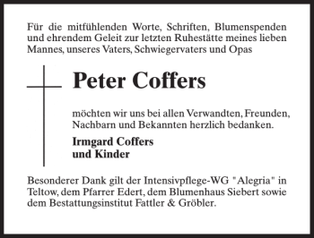Traueranzeige von Peter Coffers von MAZ-Trauer.de