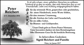 Traueranzeige von Peter Ds Reichert von Peiner Allgemeine Zeitung