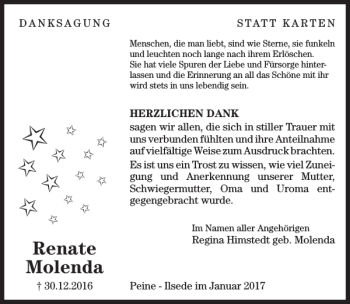 Traueranzeige von Renate Molenda von Peiner Allgemeine Zeitung