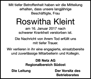 Traueranzeige von Roswitha Kleint von Dresdner Neueste Nachrichten