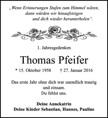 Traueranzeige von Thomas Pfeifer von Leipziger Volkszeitung
