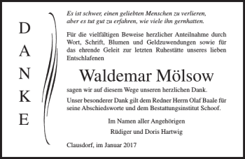 Traueranzeige von Waldemar Mölsow von Ostsee-Zeitung