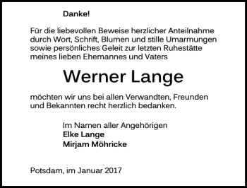 Traueranzeige von Werner Lange von MAZ-Trauer.de