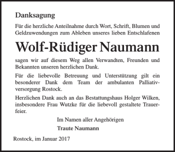 Traueranzeige von Wolf-Rüdiger Naumann von Ostsee-Zeitung