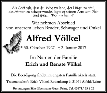 Traueranzeige von alfred.pdf Völkel von Peiner Allgemeine Zeitung