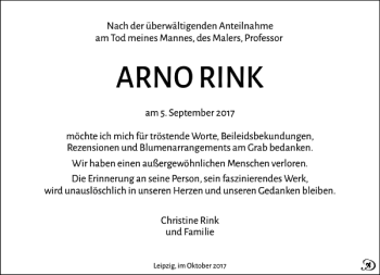 Traueranzeige von ARNO RINK von Leipziger Volkszeitung