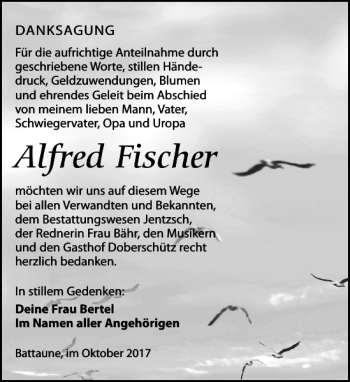 Traueranzeige von Alfred Fischer von Leipziger Volkszeitung