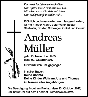 Traueranzeige von Andreas Müller von Leipziger Volkszeitung