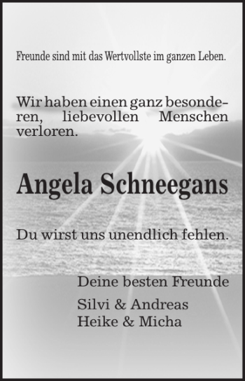 Traueranzeige von Angela Schneegans von HAZ/NP