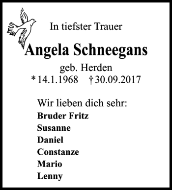 Traueranzeige von Angela Schneegans von HAZ/NP