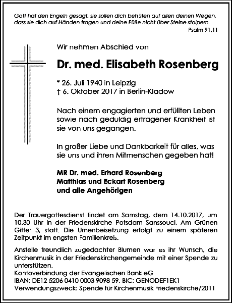 Traueranzeigen von Dr. Med. Elisabeth Rosenberg | trauer-anzeigen.de