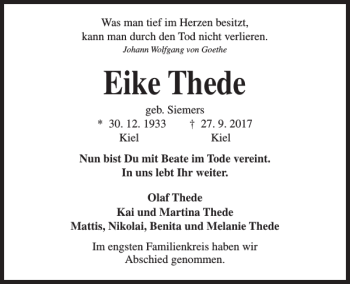 Traueranzeige von Eike Thede von Kieler Nachrichten / Segeberger Zeitung