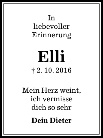 Traueranzeige von Elli  von Peiner Allgemeine Zeitung