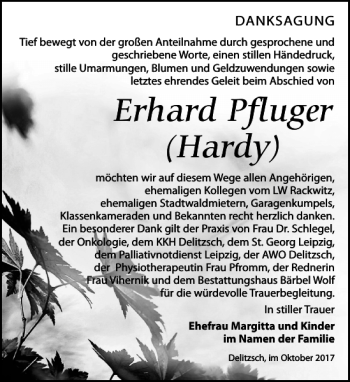 Traueranzeige von Erhard Pfluger Hardy von Leipziger Volkszeitung