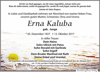 Traueranzeige von Erna Kaluba von Leipziger Volkszeitung