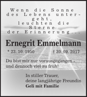 Traueranzeige von Ernegrit Emmelmann von HAZ/NP