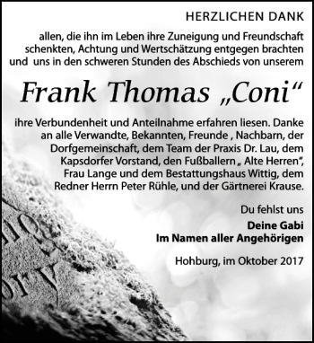 Traueranzeige von Frank Thomas Coni von Leipziger Volkszeitung