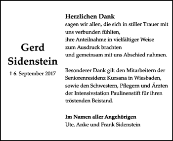 Traueranzeige von Gerd Sidenstein Ds von HAZ/NP