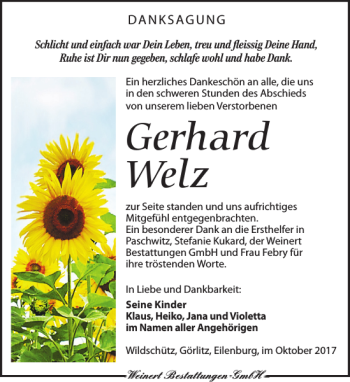 Traueranzeige von Gerhard Welz von Leipziger Volkszeitung