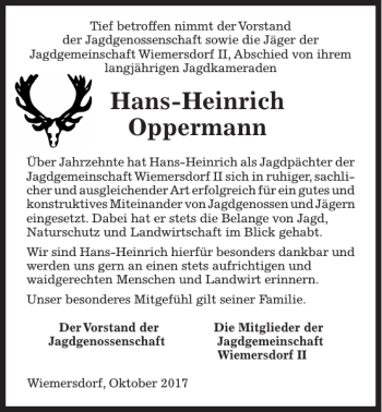 Traueranzeige von Hans-Heinrich Oppermann von Kieler Nachrichten / Segeberger Zeitung